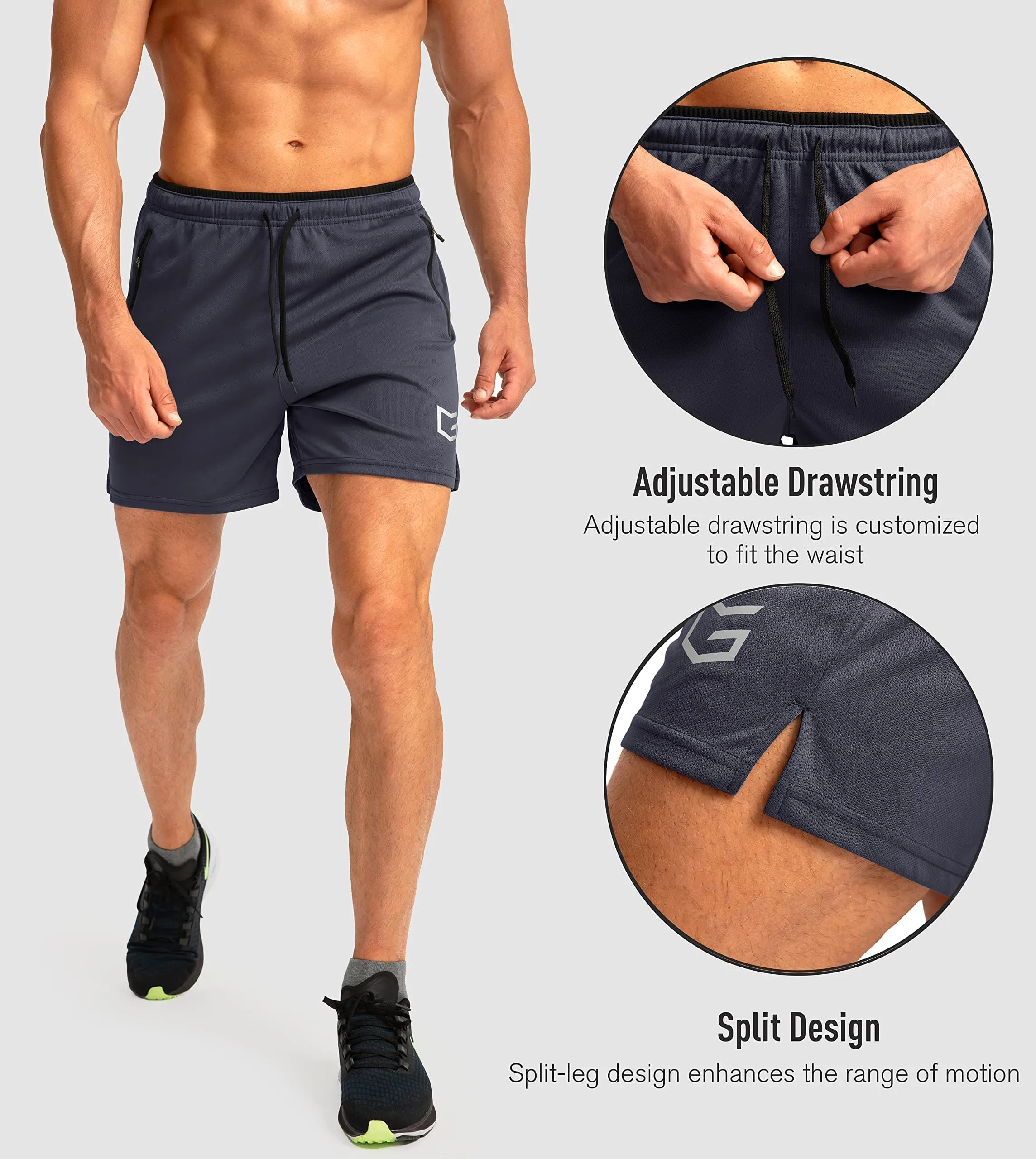 G Gradual Men's Running Shorts with Zipper Pockets Quick Dry Gym Athletic Workout 5" Shorts for Men (Dark Grey)
