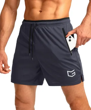 G Gradual Men's Running Shorts with Zipper Pockets Quick Dry Gym Athletic Workout 5" Shorts for Men (Dark Grey)