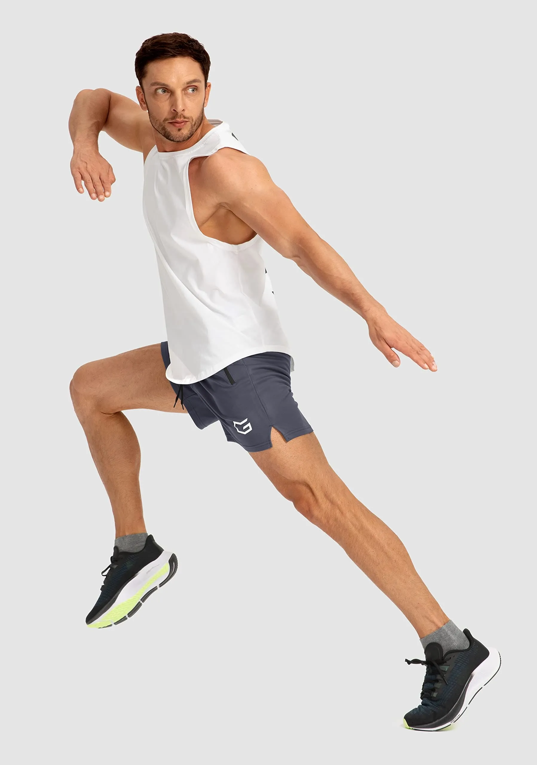 G Gradual Men's Running Shorts with Zipper Pockets Quick Dry Gym Athletic Workout 5" Shorts for Men (Dark Grey)