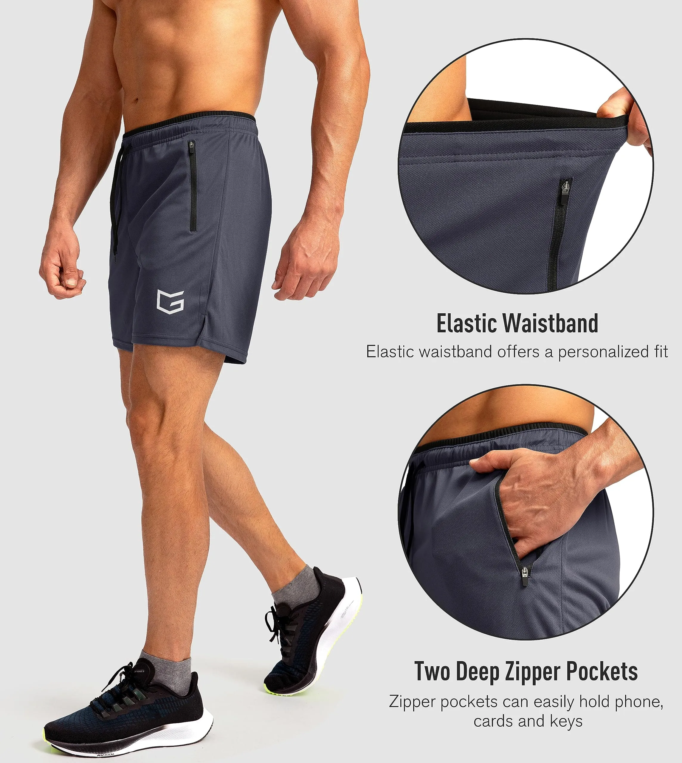 G Gradual Men's Running Shorts with Zipper Pockets Quick Dry Gym Athletic Workout 5" Shorts for Men (Dark Grey)
