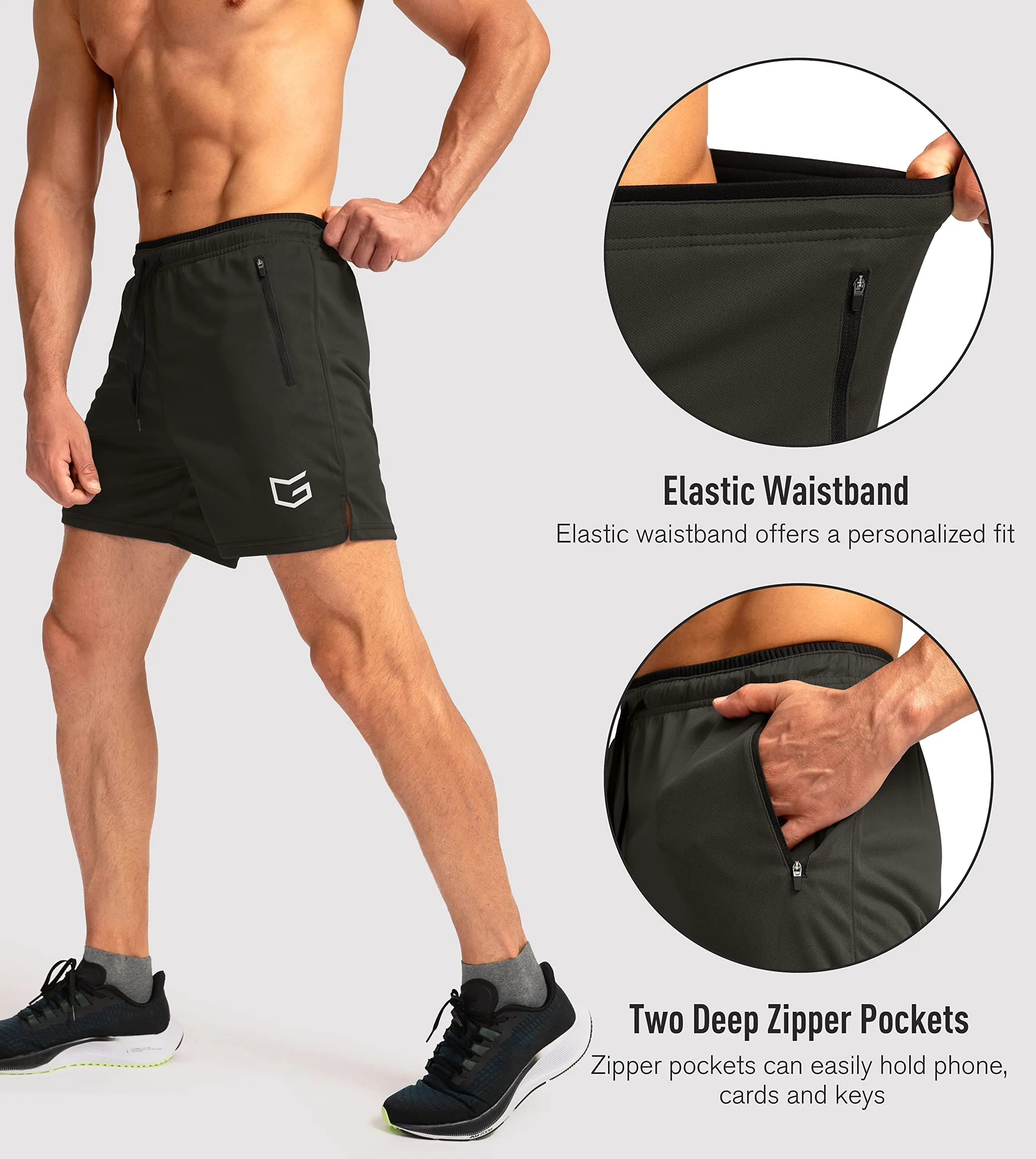 G Gradual Men's Running Shorts with Zipper Pockets Quick Dry Gym Athletic Workout 5" Shorts for Men (Olive Green)