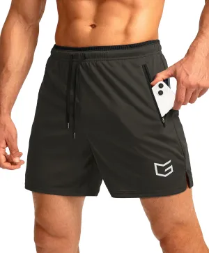 G Gradual Men's Running Shorts with Zipper Pockets Quick Dry Gym Athletic Workout 5" Shorts for Men (Olive Green)
