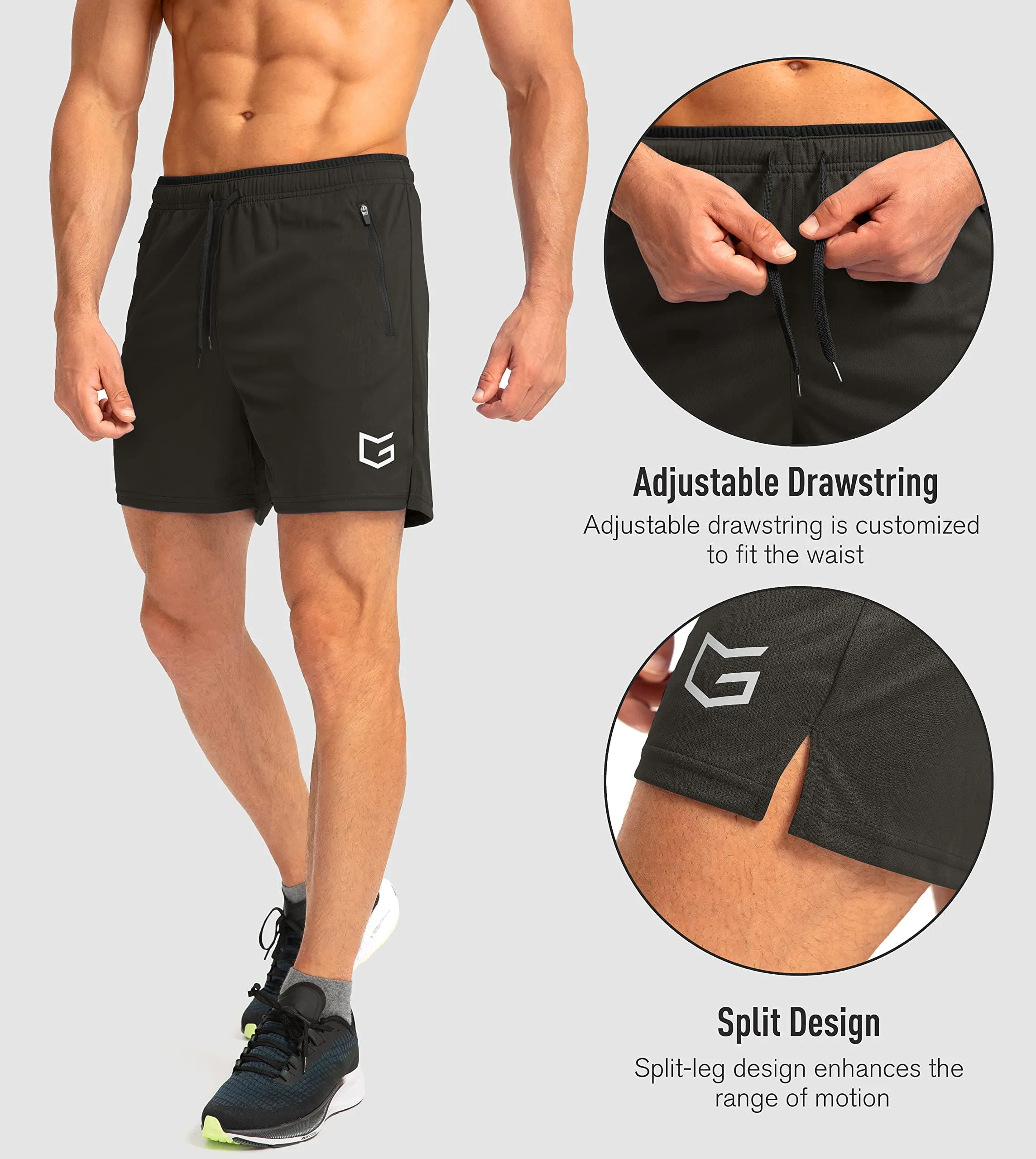 G Gradual Men's Running Shorts with Zipper Pockets Quick Dry Gym Athletic Workout 5" Shorts for Men (Olive Green)