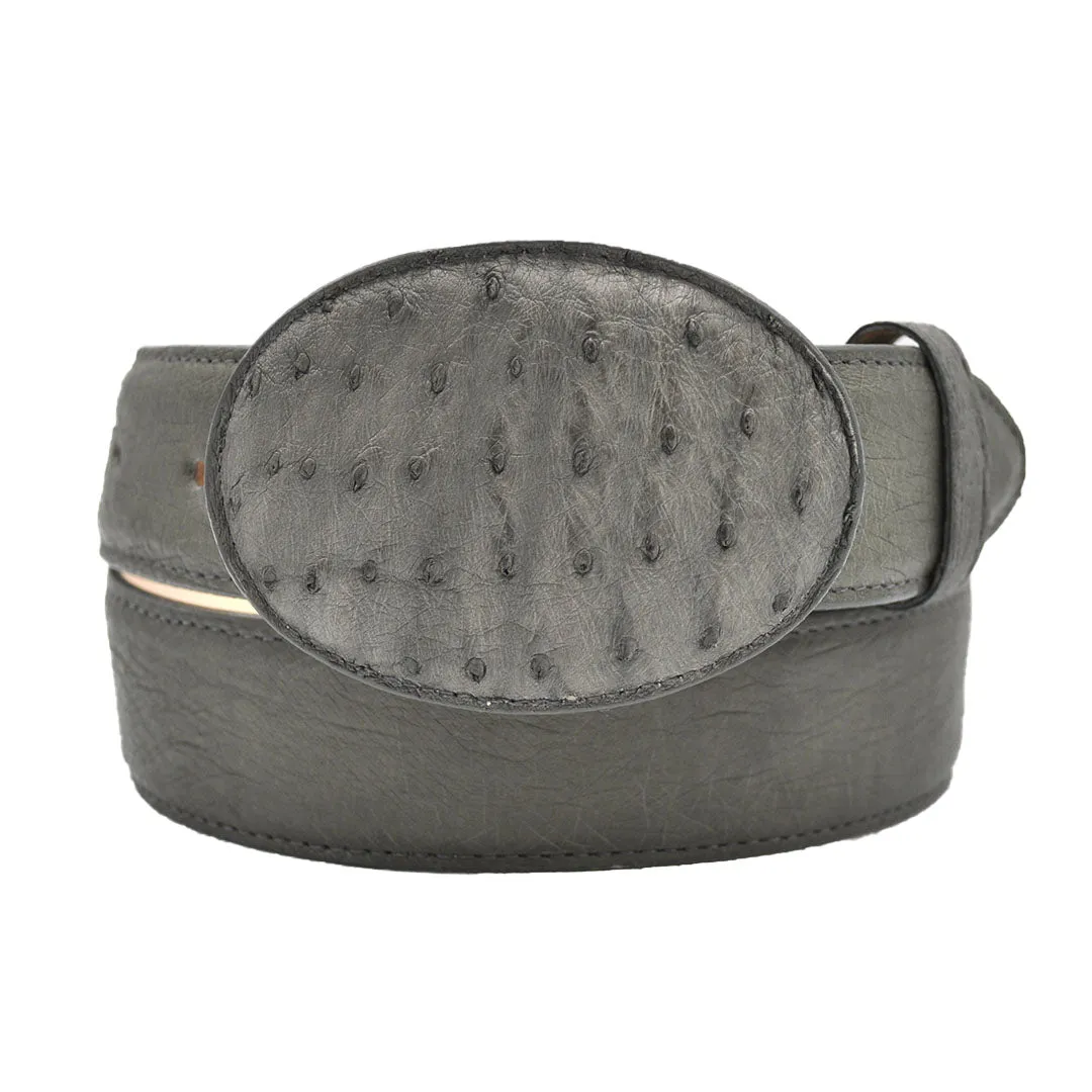 Gavel Smooth Ostrich Western Belt - Grey