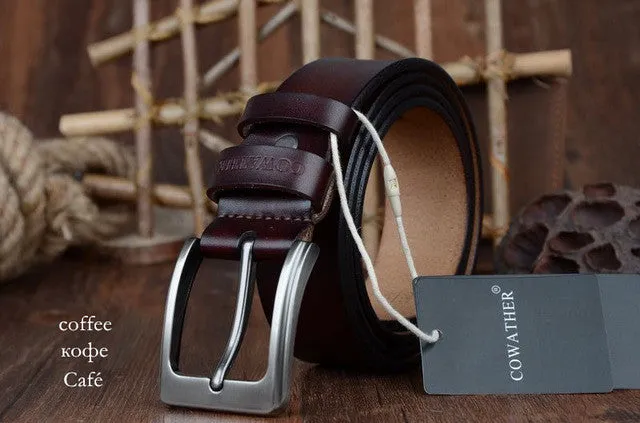 Genuine Cowhide Leather Belts For Men - Brown,Coffee,Black