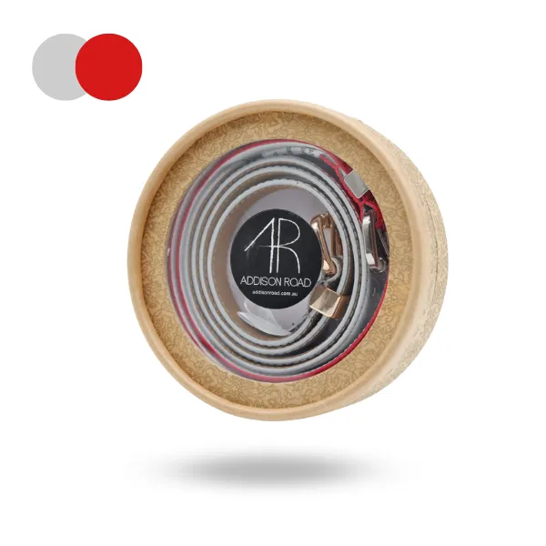 Gift Box | Women's Grey & Red Skinny Leather Belt Gift Set