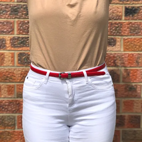Gift Box | Women's Grey & Red Skinny Leather Belt Gift Set