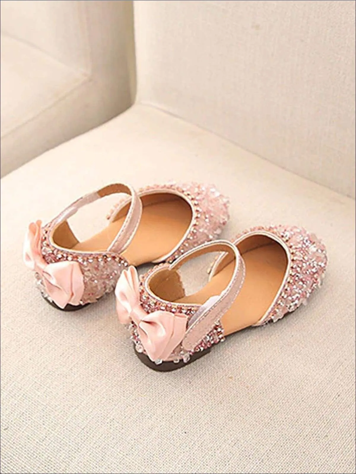 Girls Princess Sequined Bow Back Flats By Liv and Mia