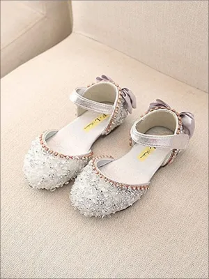 Girls Princess Sequined Bow Back Flats By Liv and Mia