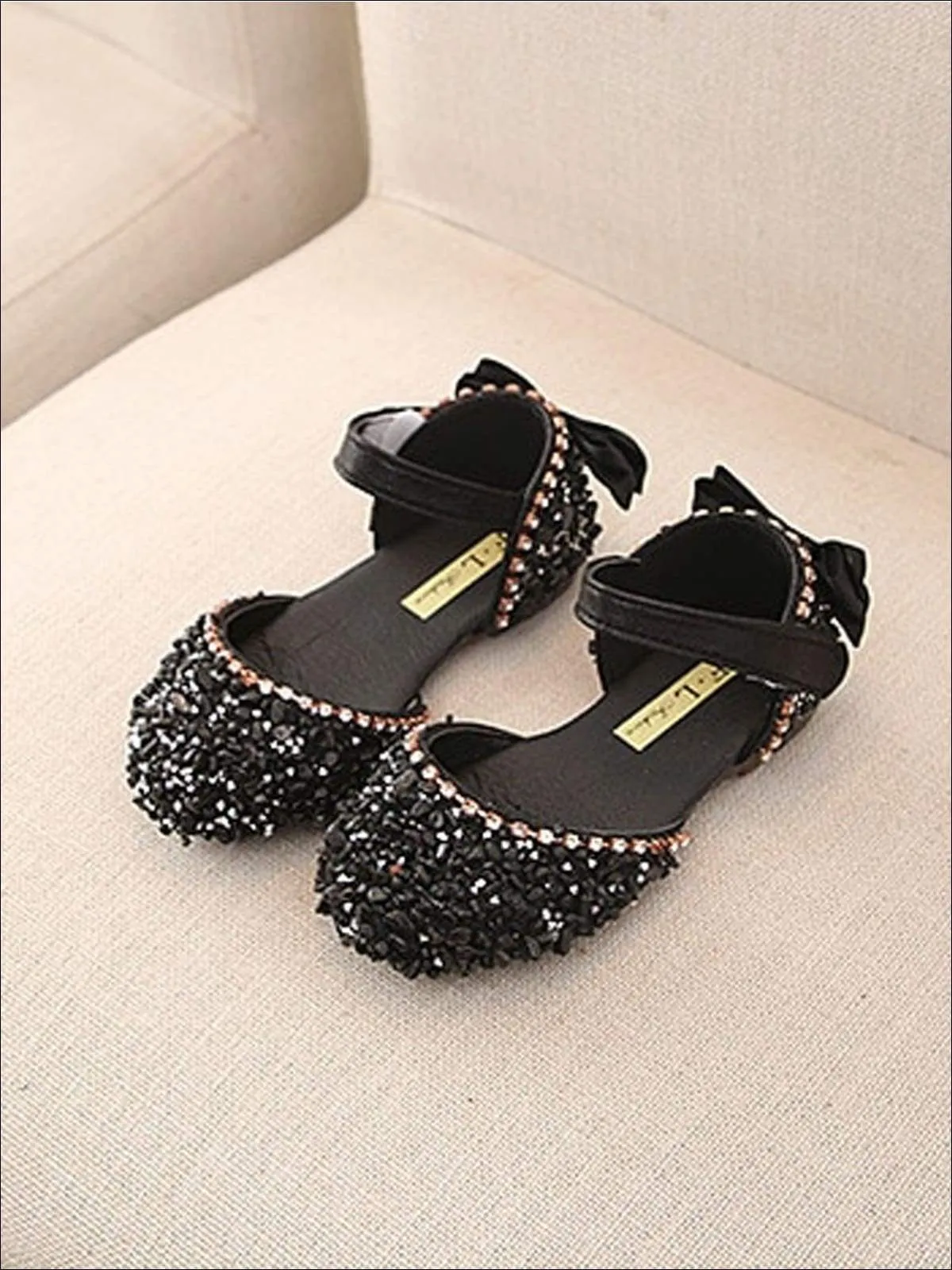 Girls Princess Sequined Bow Back Flats By Liv and Mia