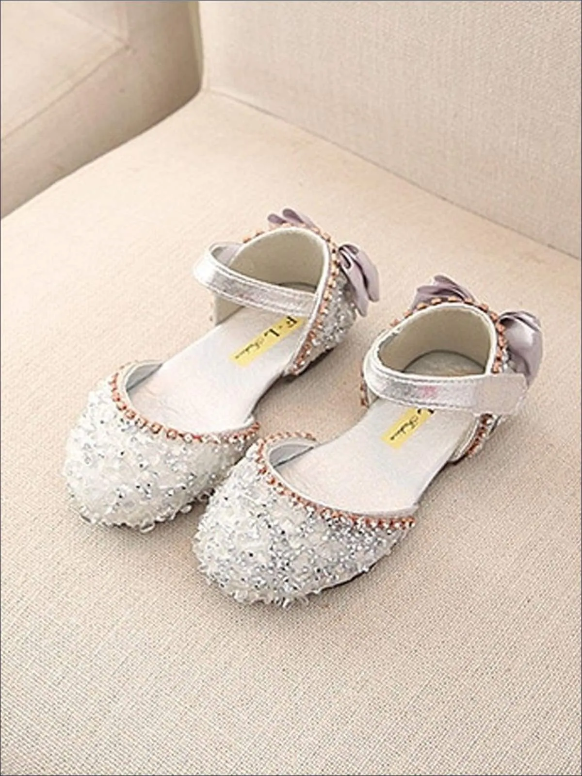 Girls Princess Sequined Bow Back Flats By Liv and Mia