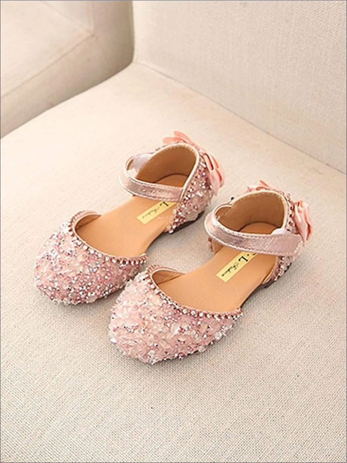 Girls Princess Sequined Bow Back Flats By Liv and Mia