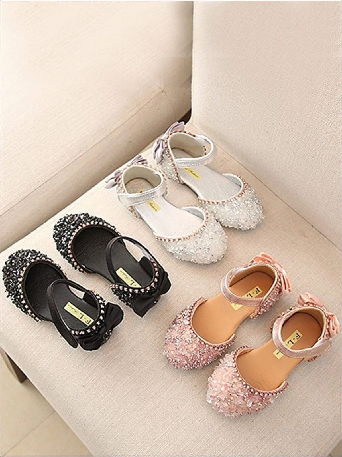 Girls Princess Sequined Bow Back Flats By Liv and Mia
