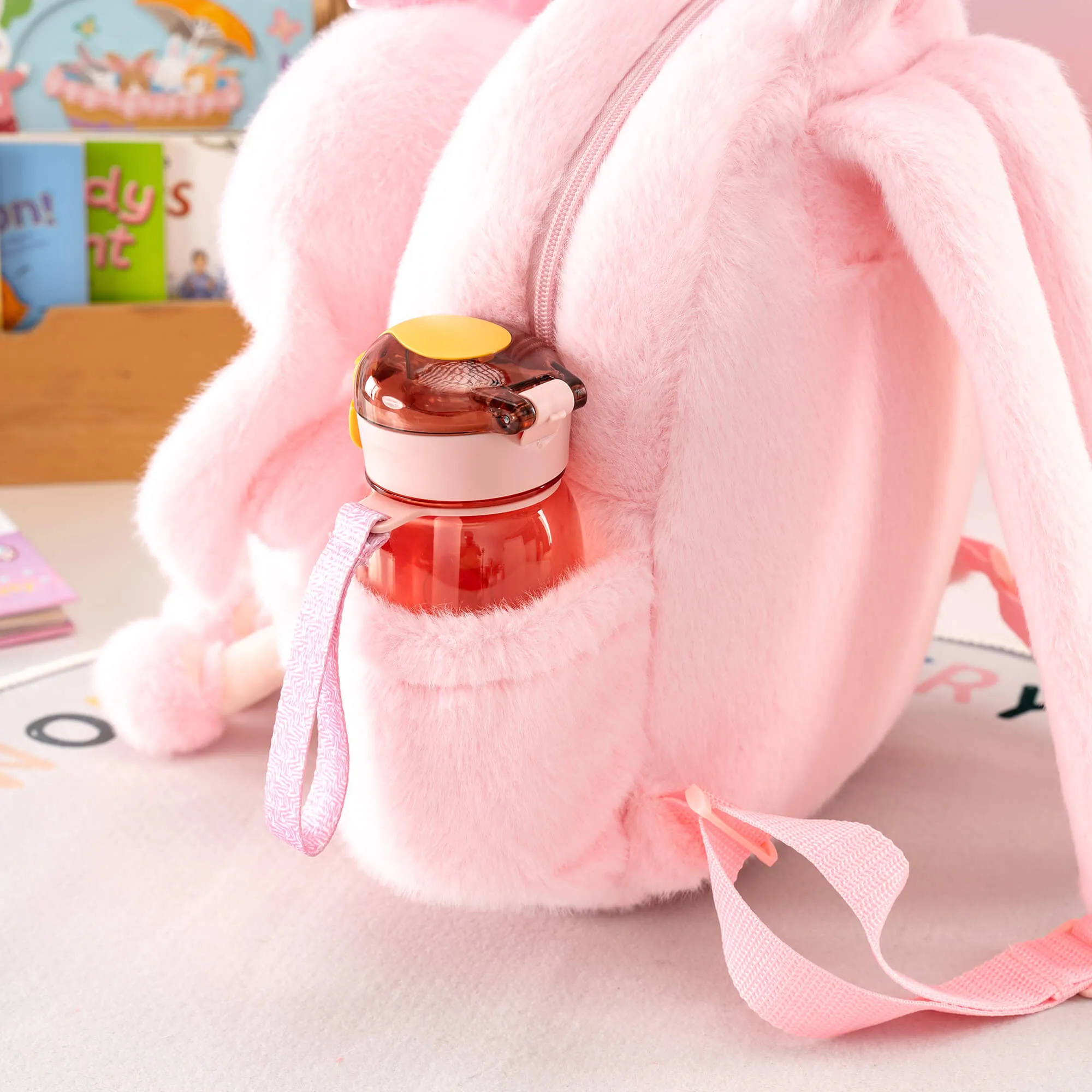 Gloveleya 11-inch Toddler Girl Backpack Snow Ferret Kindergarten Backpacks with 12-inch Pink Bunny Doll