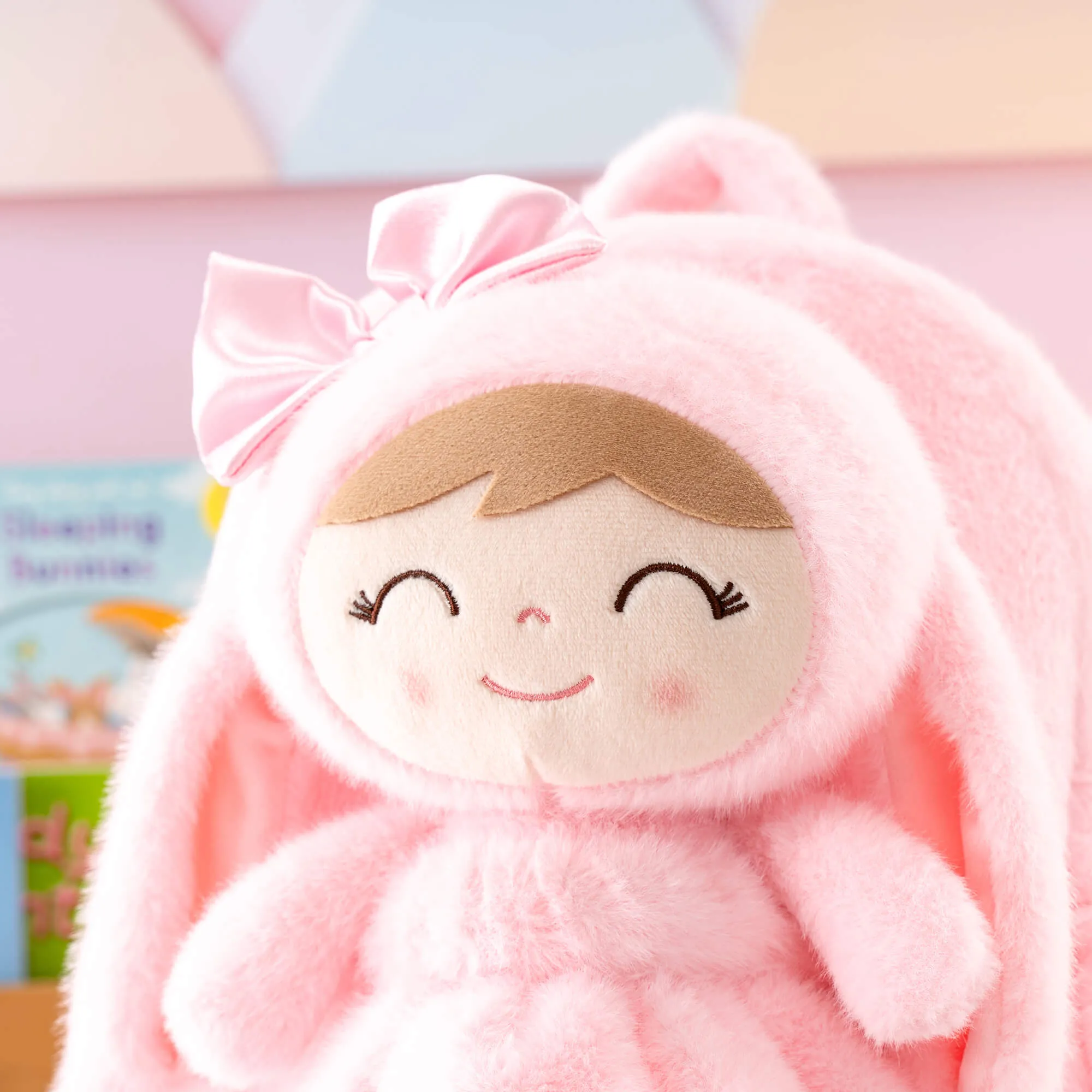 Gloveleya 11-inch Toddler Girl Backpack Snow Ferret Kindergarten Backpacks with 12-inch Pink Bunny Doll