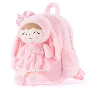 Gloveleya 11-inch Toddler Girl Backpack Snow Ferret Kindergarten Backpacks with 12-inch Pink Bunny Doll