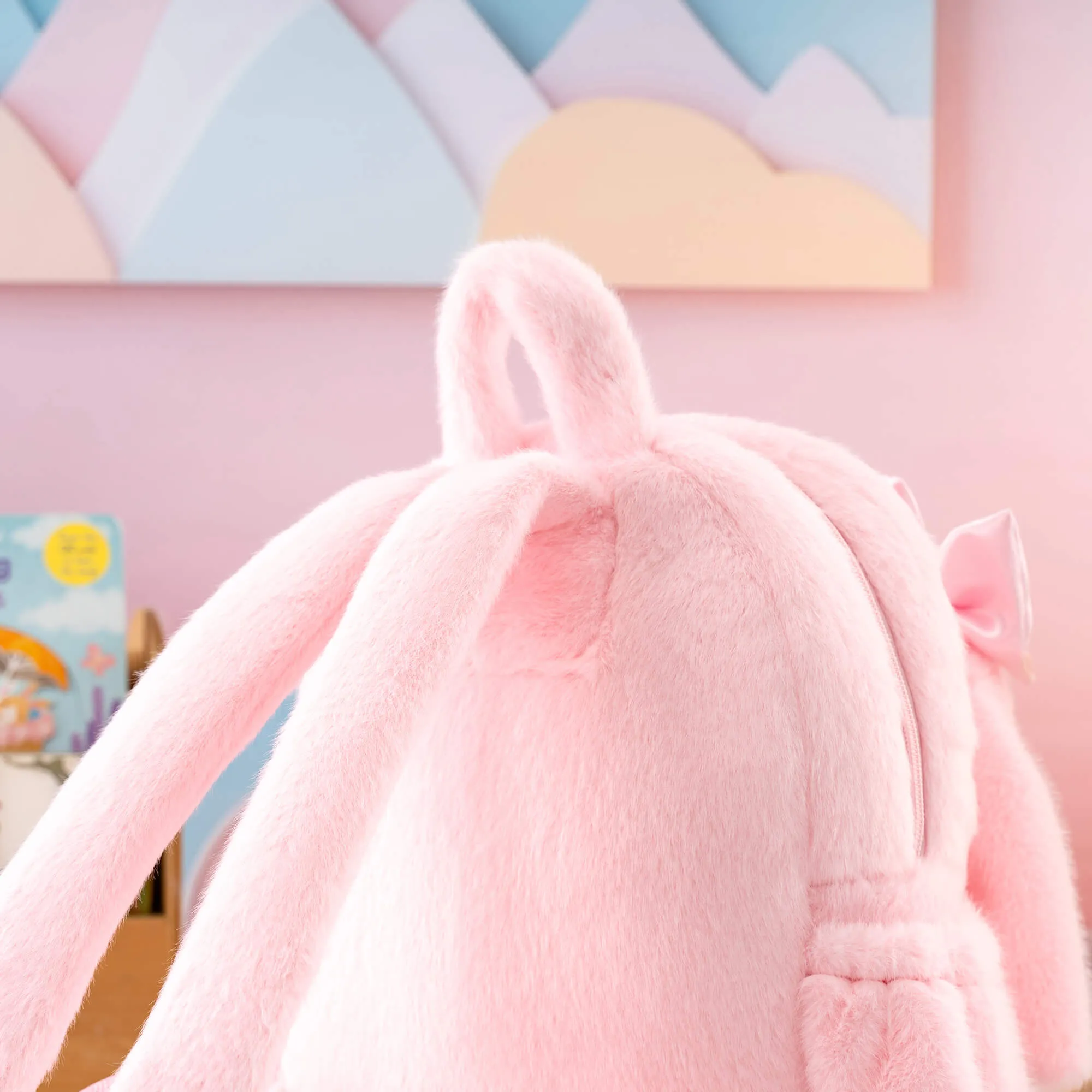 Gloveleya 11-inch Toddler Girl Backpack Snow Ferret Kindergarten Backpacks with 12-inch Pink Bunny Doll