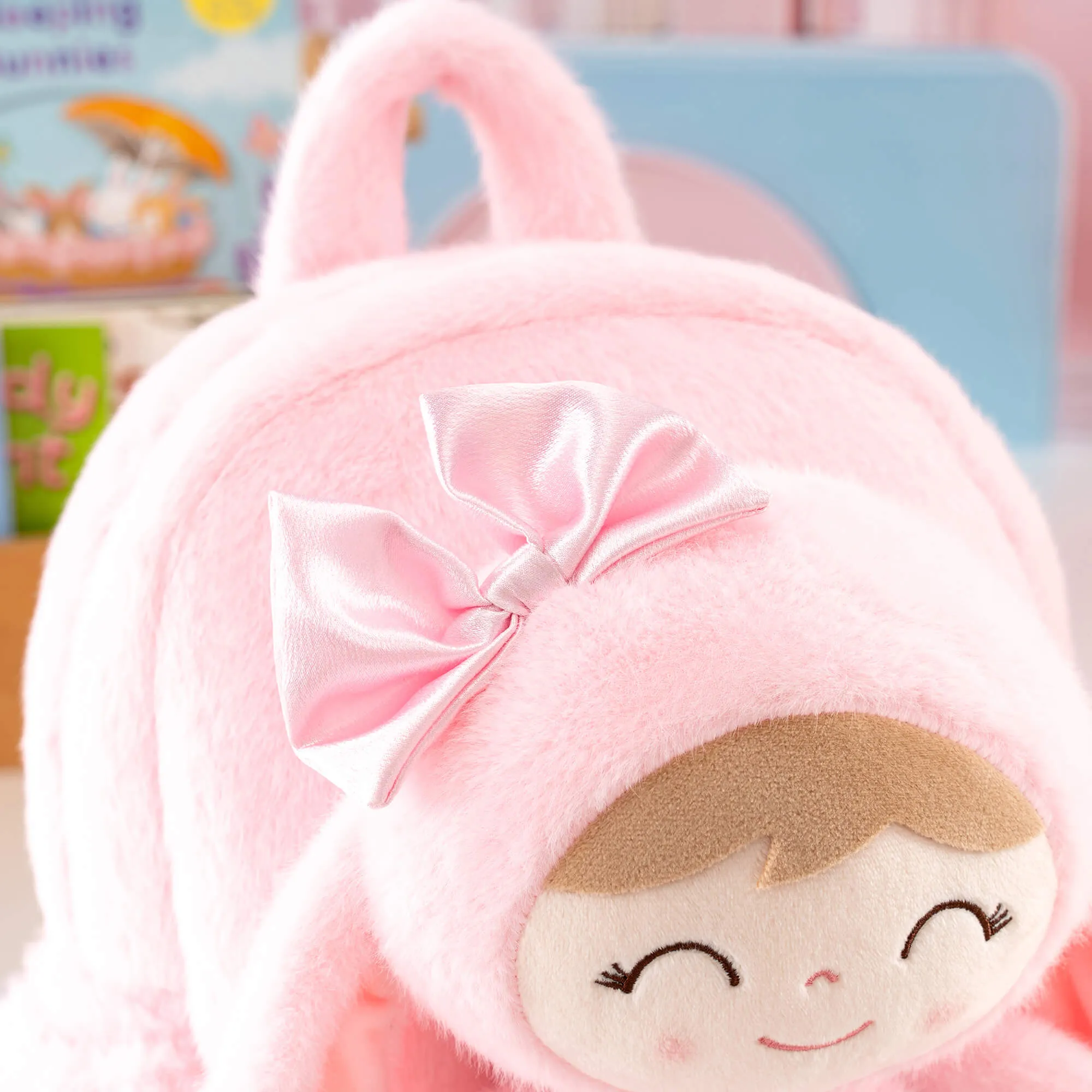Gloveleya 11-inch Toddler Girl Backpack Snow Ferret Kindergarten Backpacks with 12-inch Pink Bunny Doll