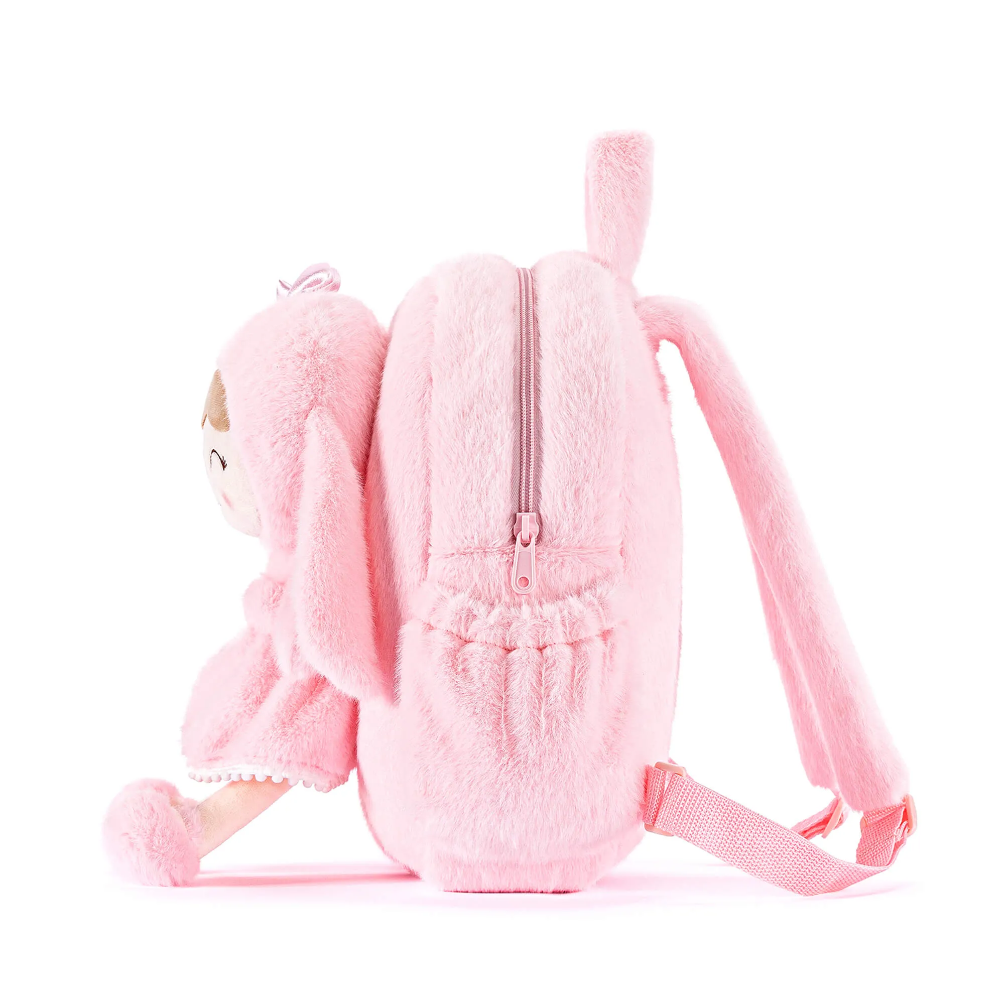 Gloveleya 11-inch Toddler Girl Backpack Snow Ferret Kindergarten Backpacks with 12-inch Pink Bunny Doll
