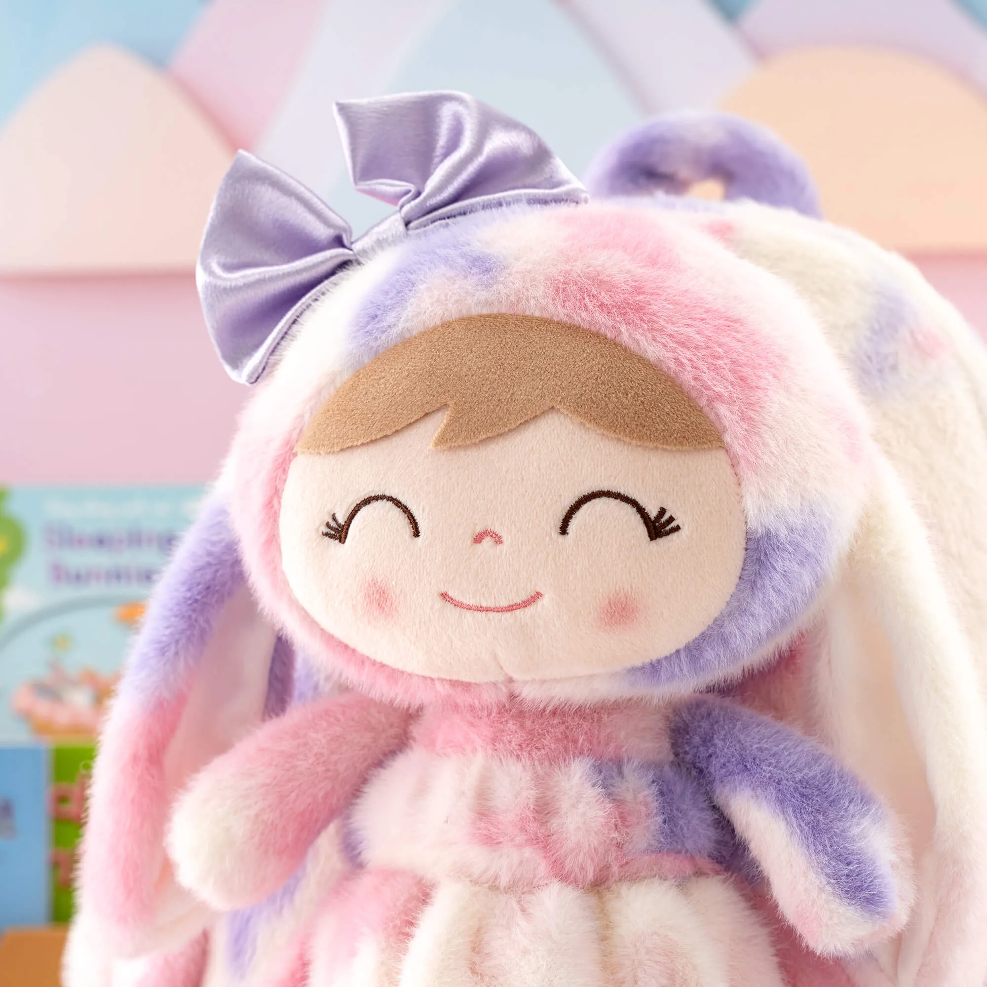 Gloveleya 11-inch Toddler Girl Backpack Snow Ferret Kindergarten Backpacks with 12-inch Rainbow Bunny Doll