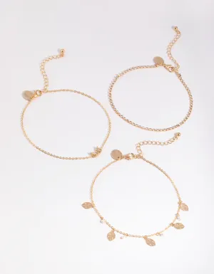 Gold Butterfly & Leaf Anklet Pack