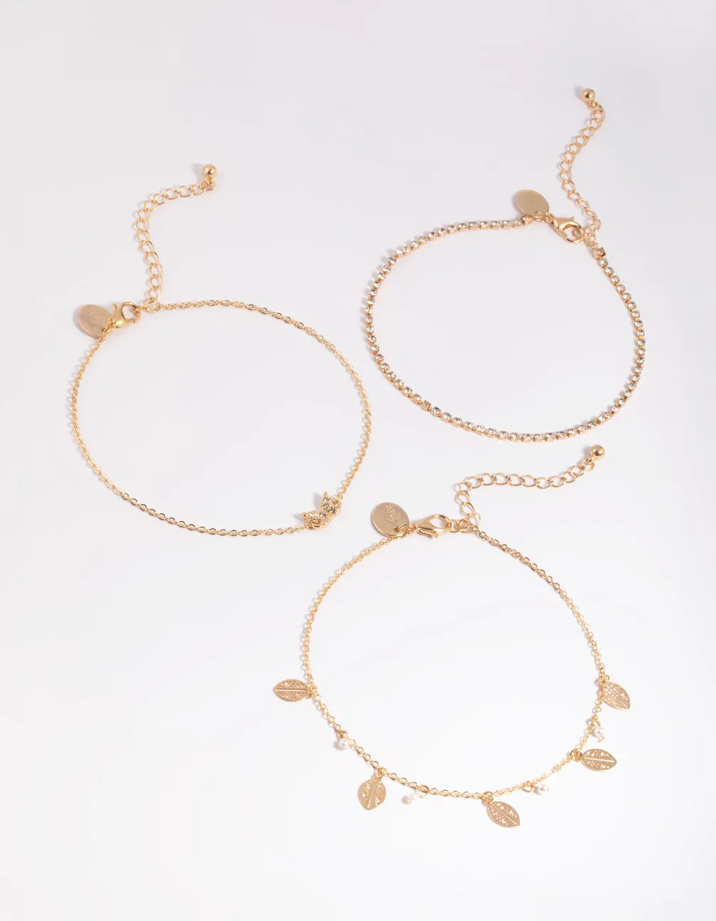 Gold Butterfly & Leaf Anklet Pack