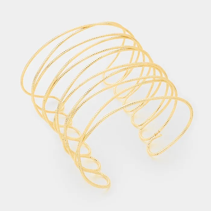 Gold Crossed Metal Cage Cuff Bracelet | 279598