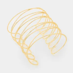 Gold Crossed Metal Cage Cuff Bracelet | 279598