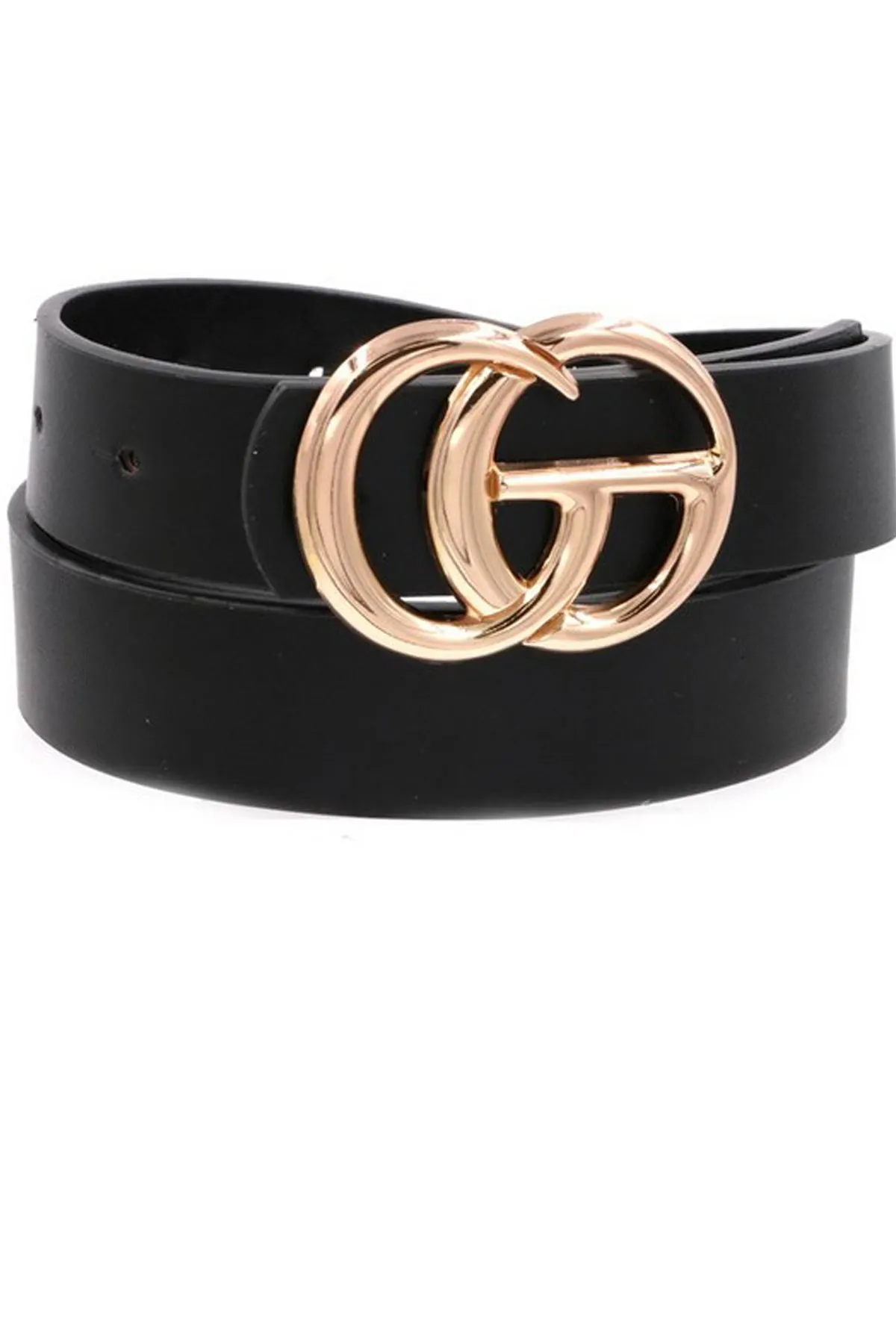 Gold Double G Black Faux Leather Belt