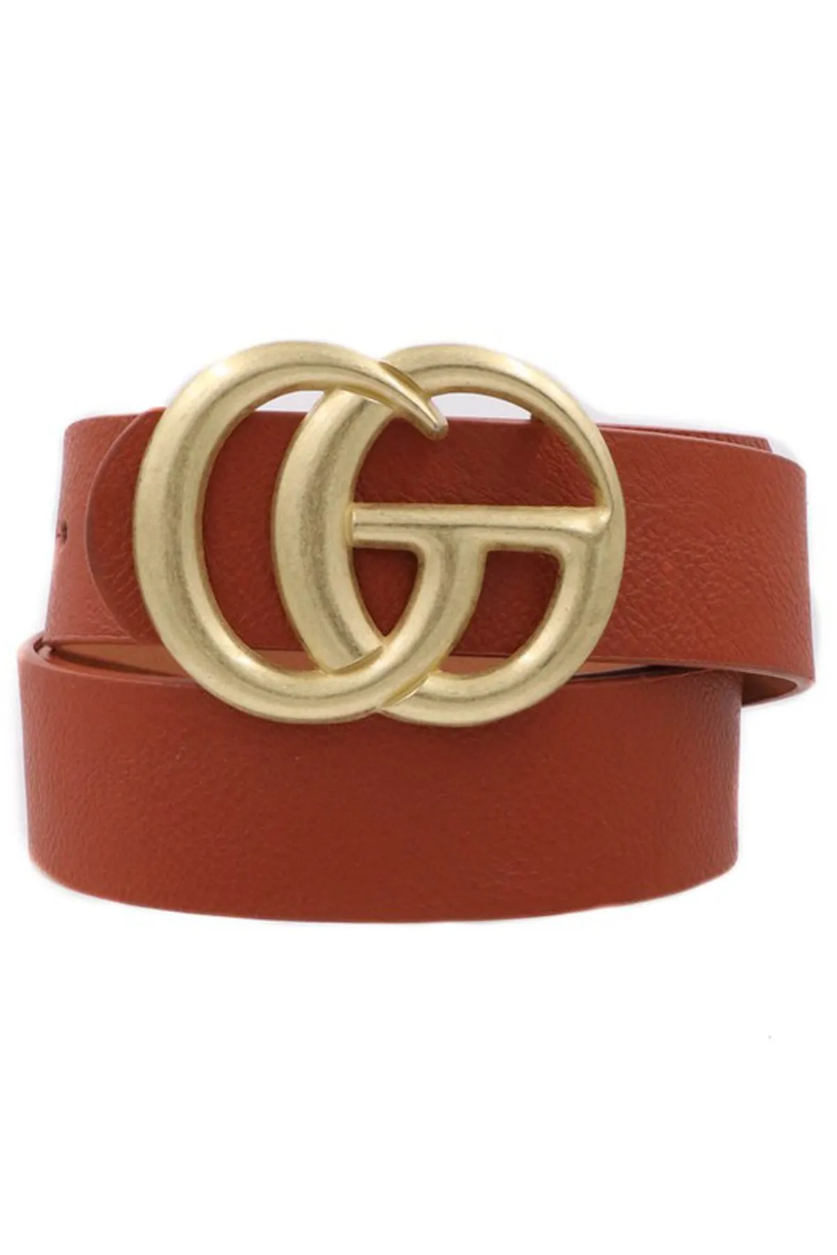 Gold Double G Brown Faux Leather Belt