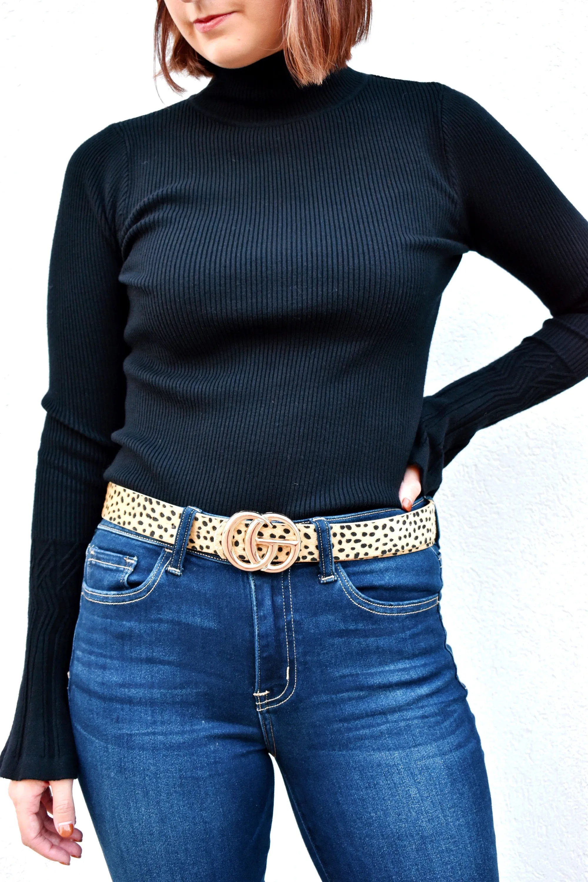 Gold Double G Leopard Spot Faux Fur Belt