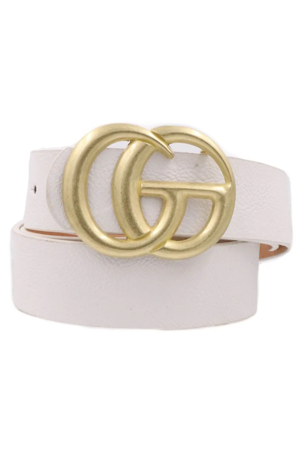 Gold Double G White Faux Leather Belt