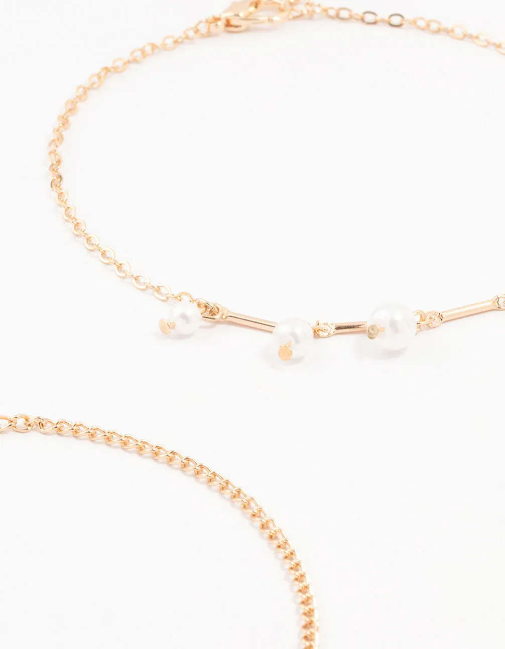 Gold Pearl Stone Drop Anklets 3-Pack
