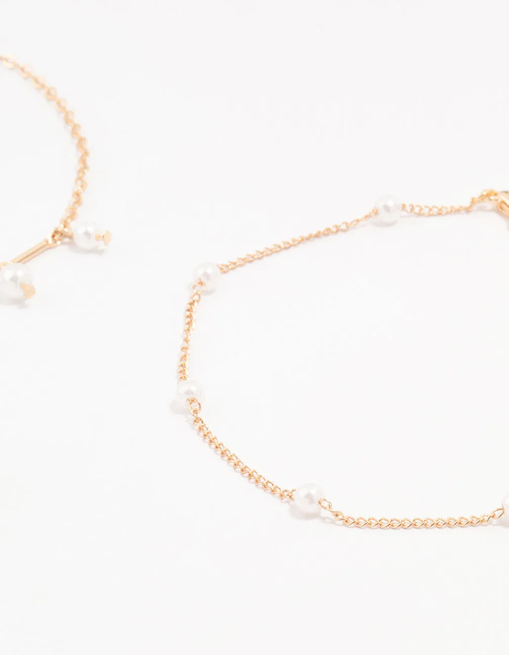 Gold Pearl Stone Drop Anklets 3-Pack
