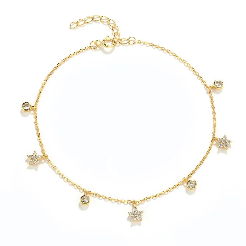 Gold-Plated Stars & Crystal Charm Anklet