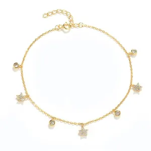 Gold-Plated Stars & Crystal Charm Anklet