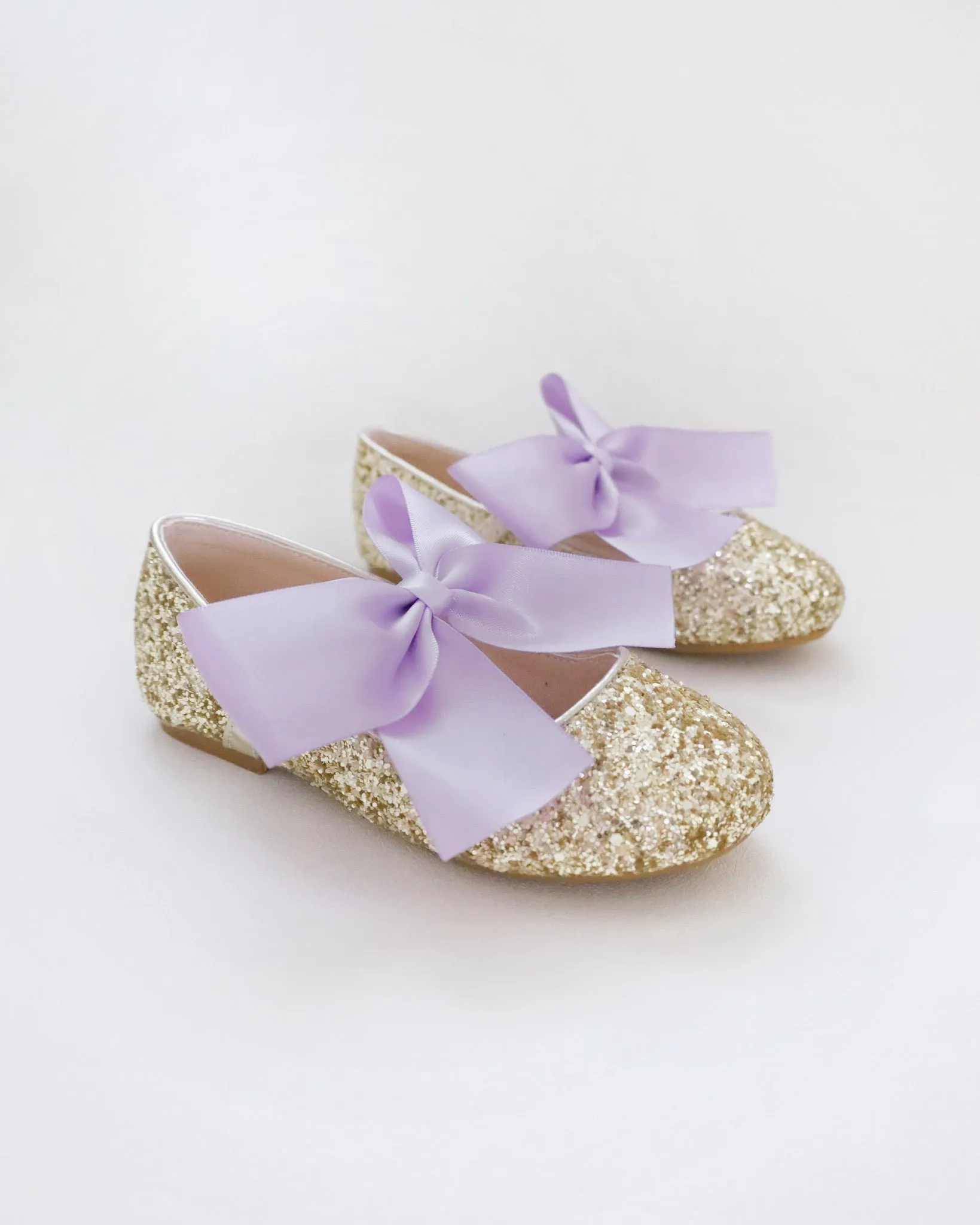 Gold Rock Glitter Mary Jane with Lavender Satin Bow