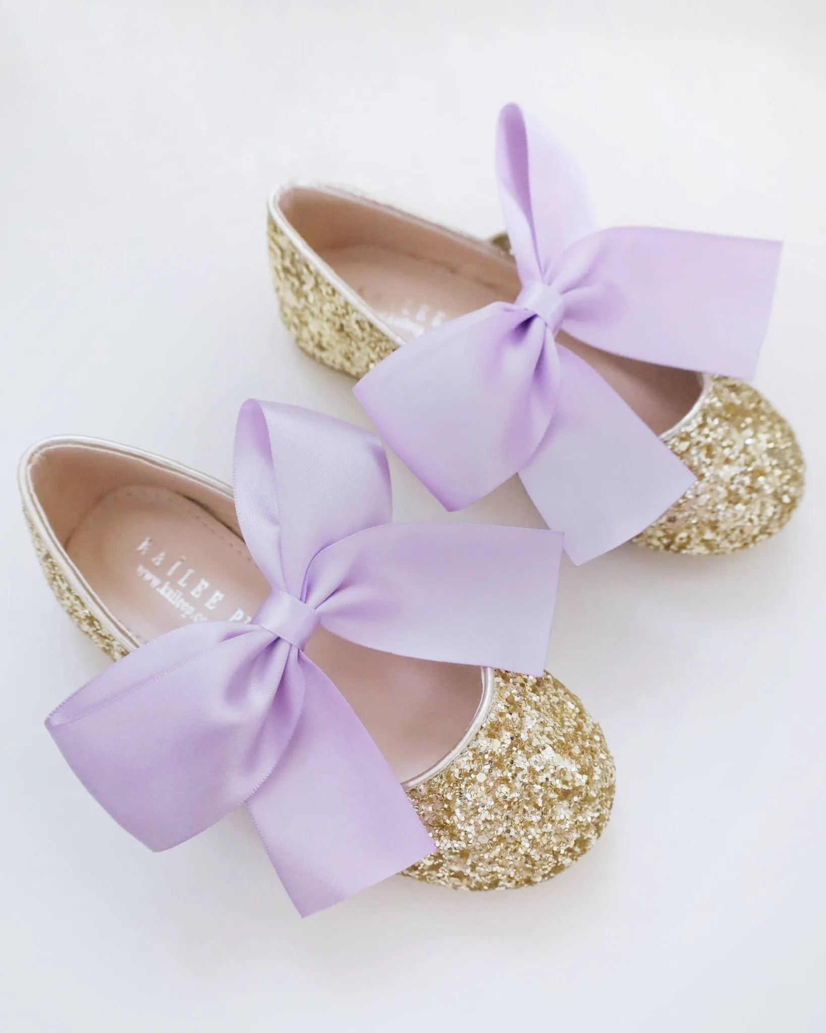Gold Rock Glitter Mary Jane with Lavender Satin Bow