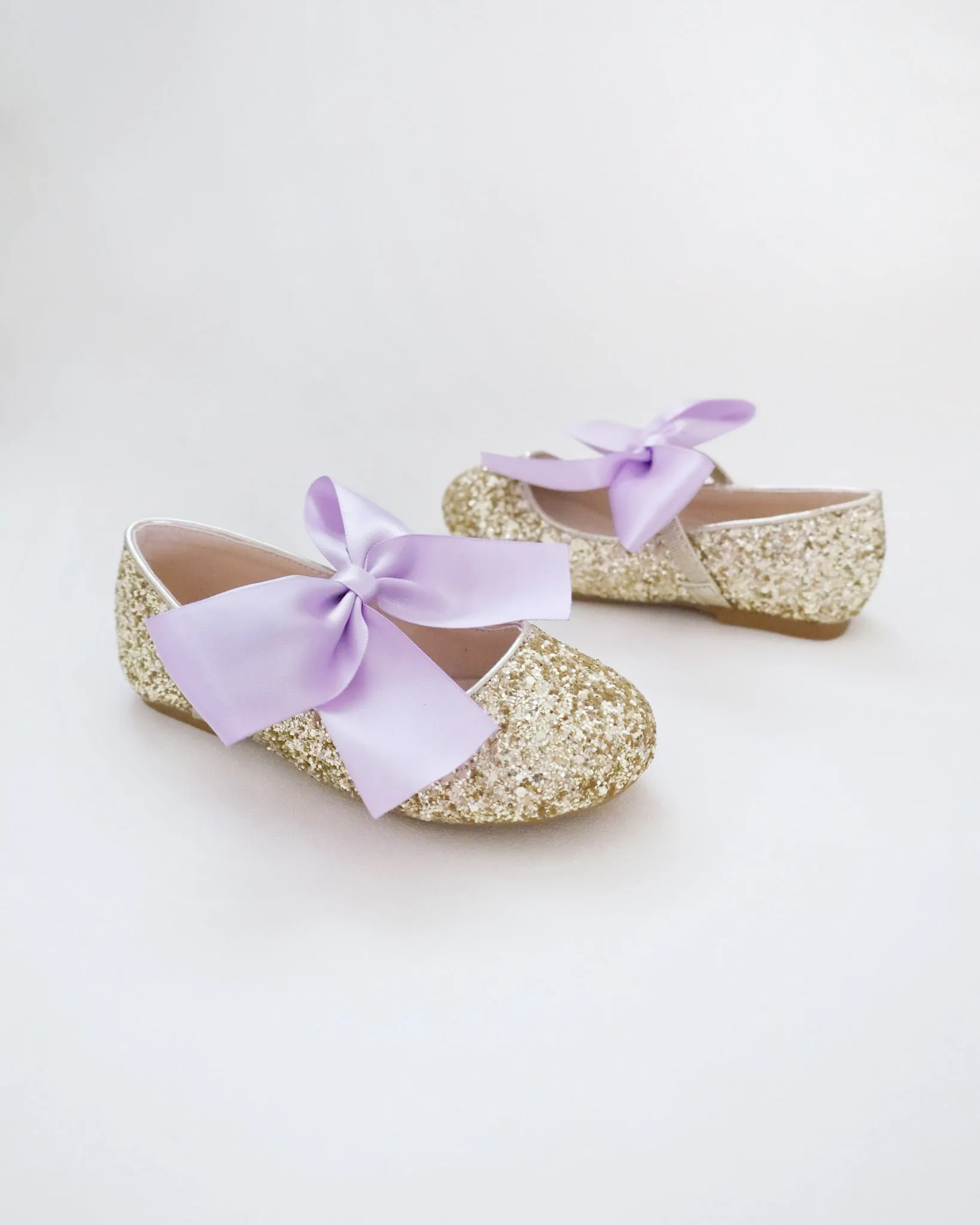 Gold Rock Glitter Mary Jane with Lavender Satin Bow