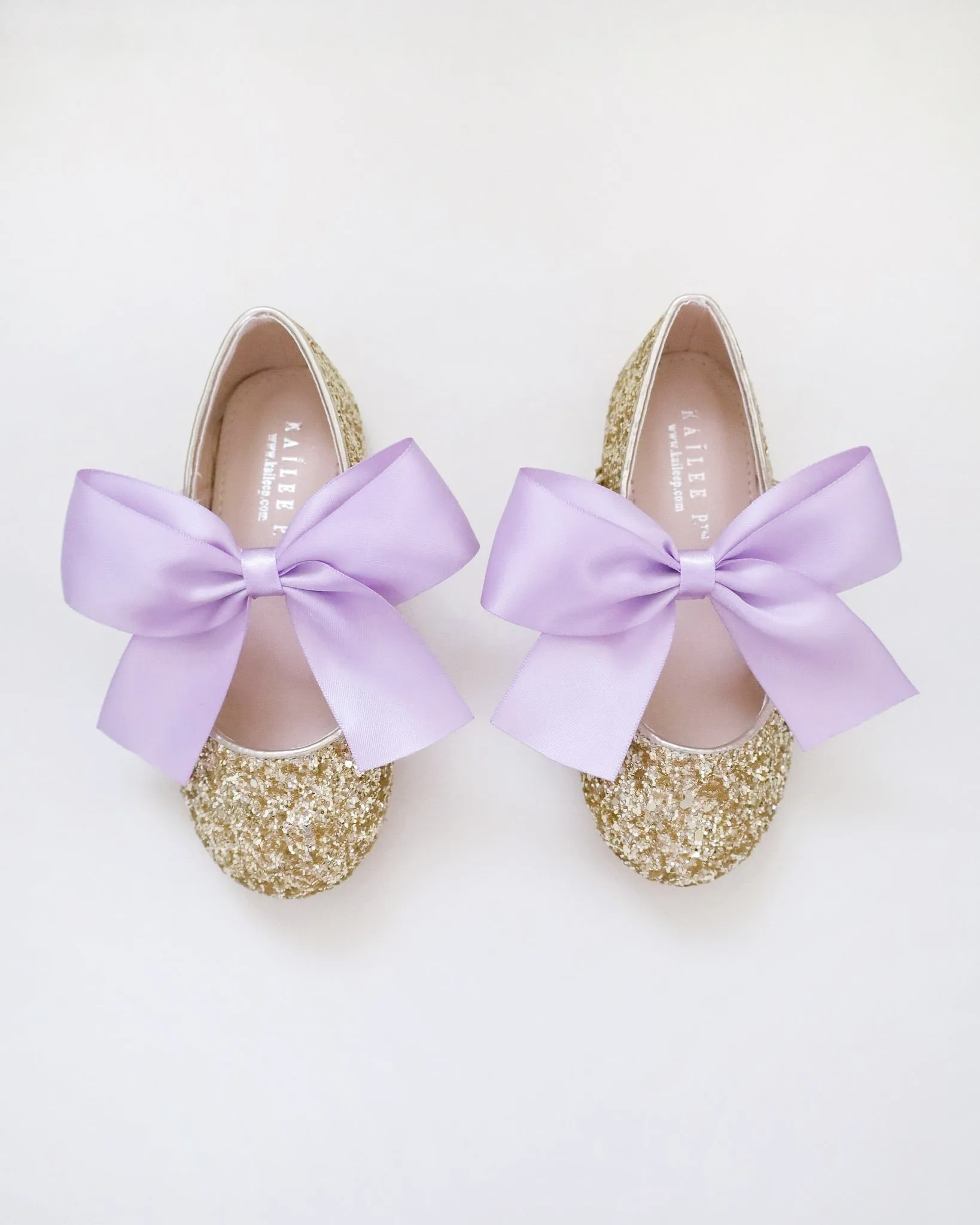 Gold Rock Glitter Mary Jane with Lavender Satin Bow