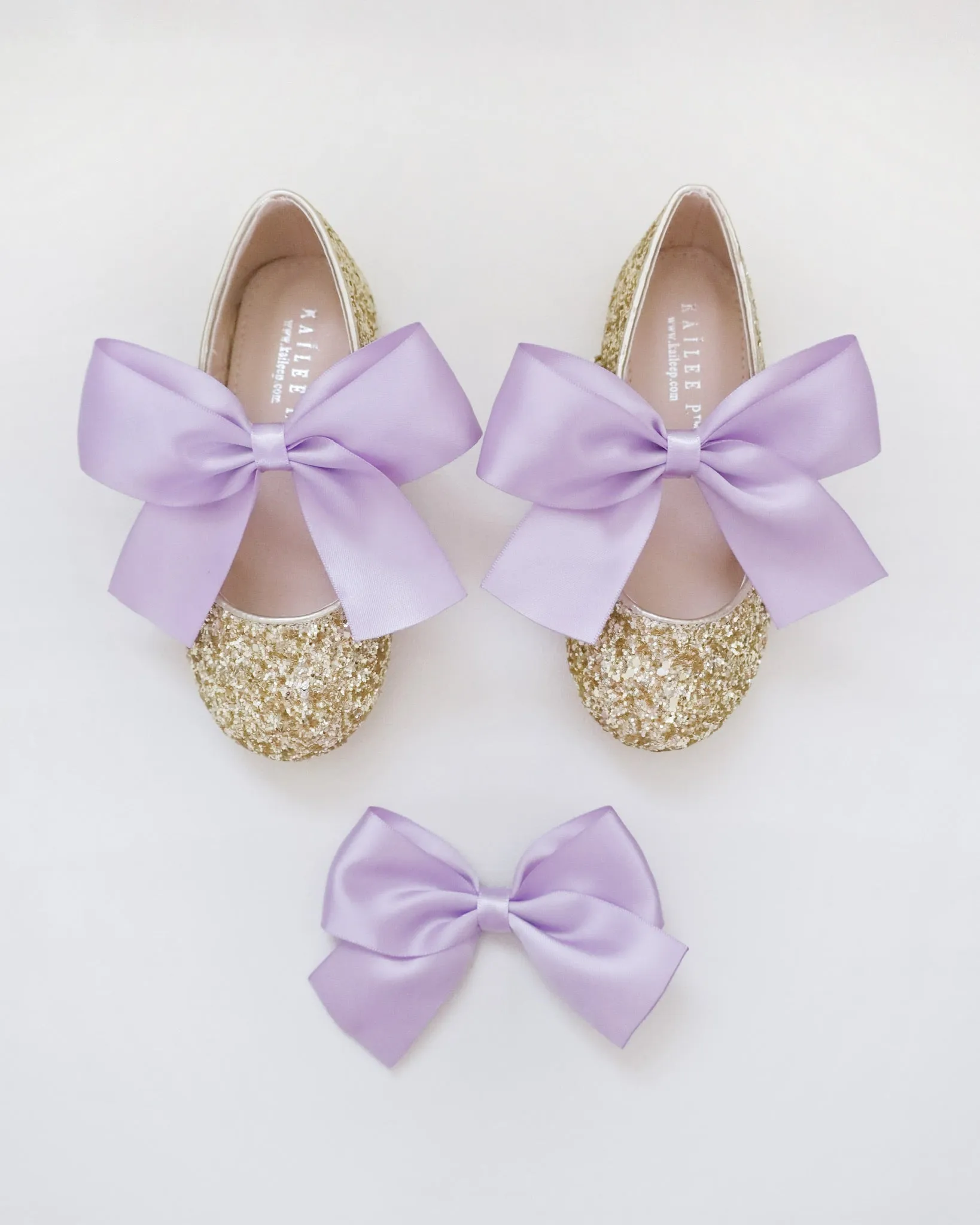 Gold Rock Glitter Mary Jane with Lavender Satin Bow