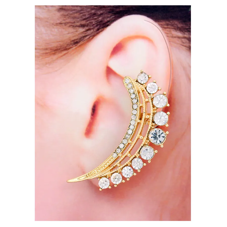 GOLD WHITE CRYSTAL EAR CUFF  #FW14048036 (HB10/AG3)