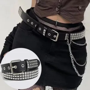 Gothic PU Leather Rivet Hanging Chain Belt
