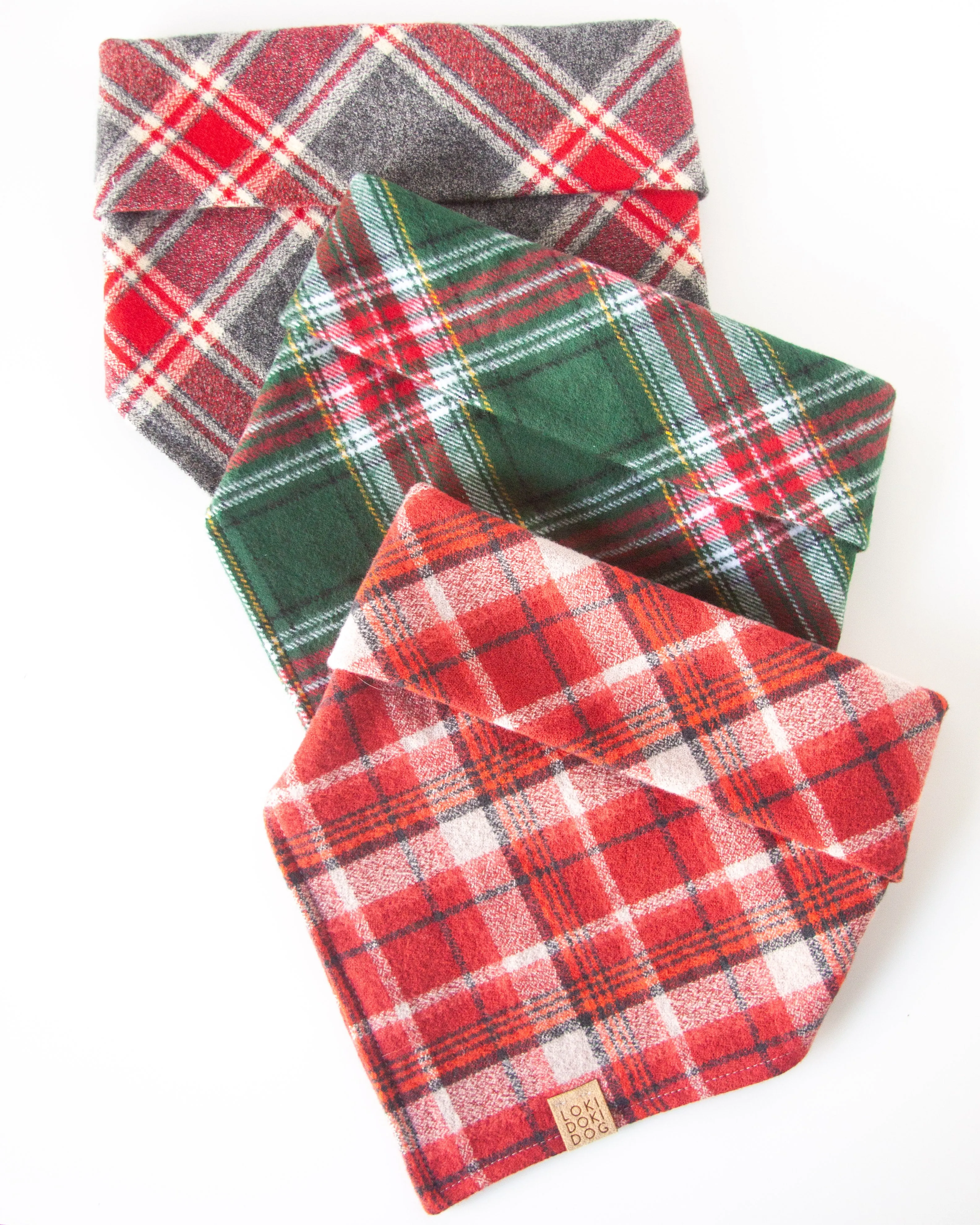 Gray and Red Plaid Flannel Dog Bandana (Personalization Available)