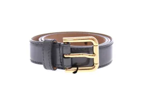 Gray Leather Logo Belt