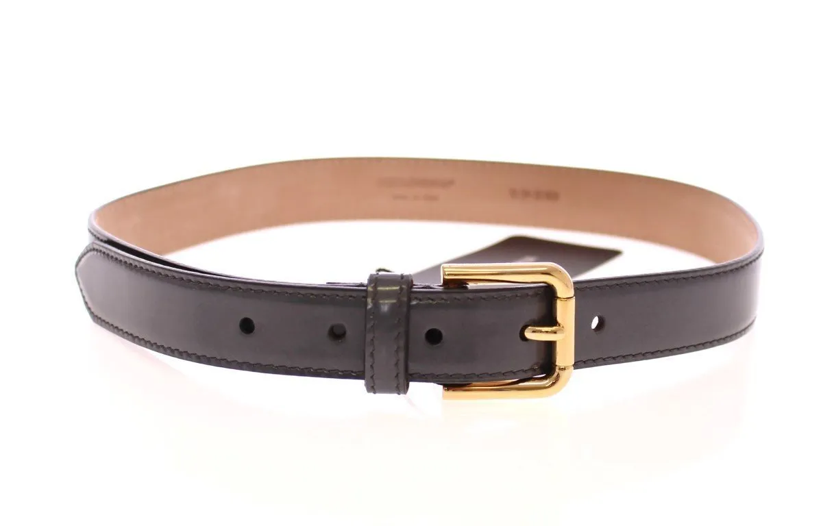 Gray Leather Logo Belt