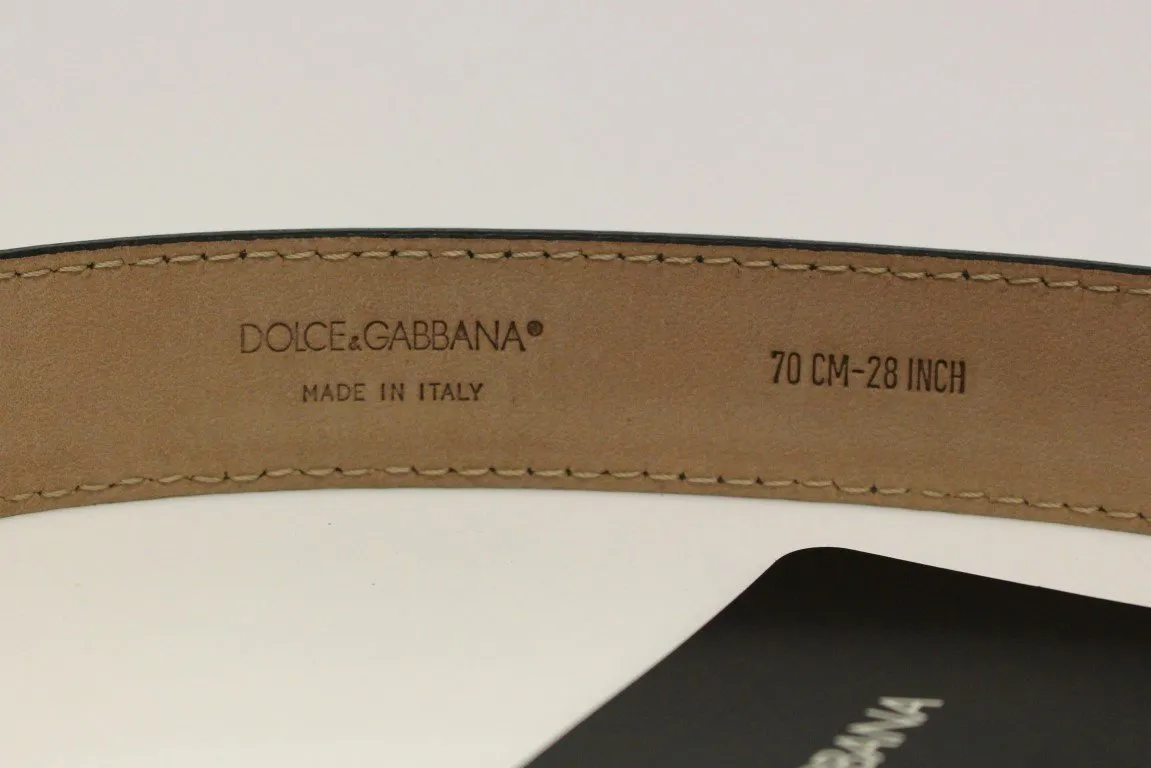Gray Leather Logo Belt