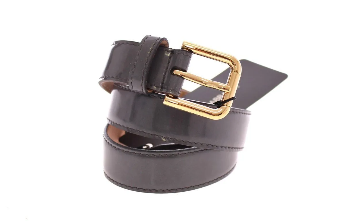 Gray Leather Logo Belt