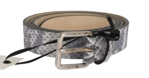 Gray Leather Silver Buckle Belt