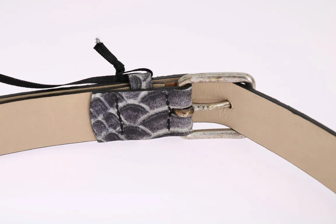 Gray Leather Silver Buckle Belt